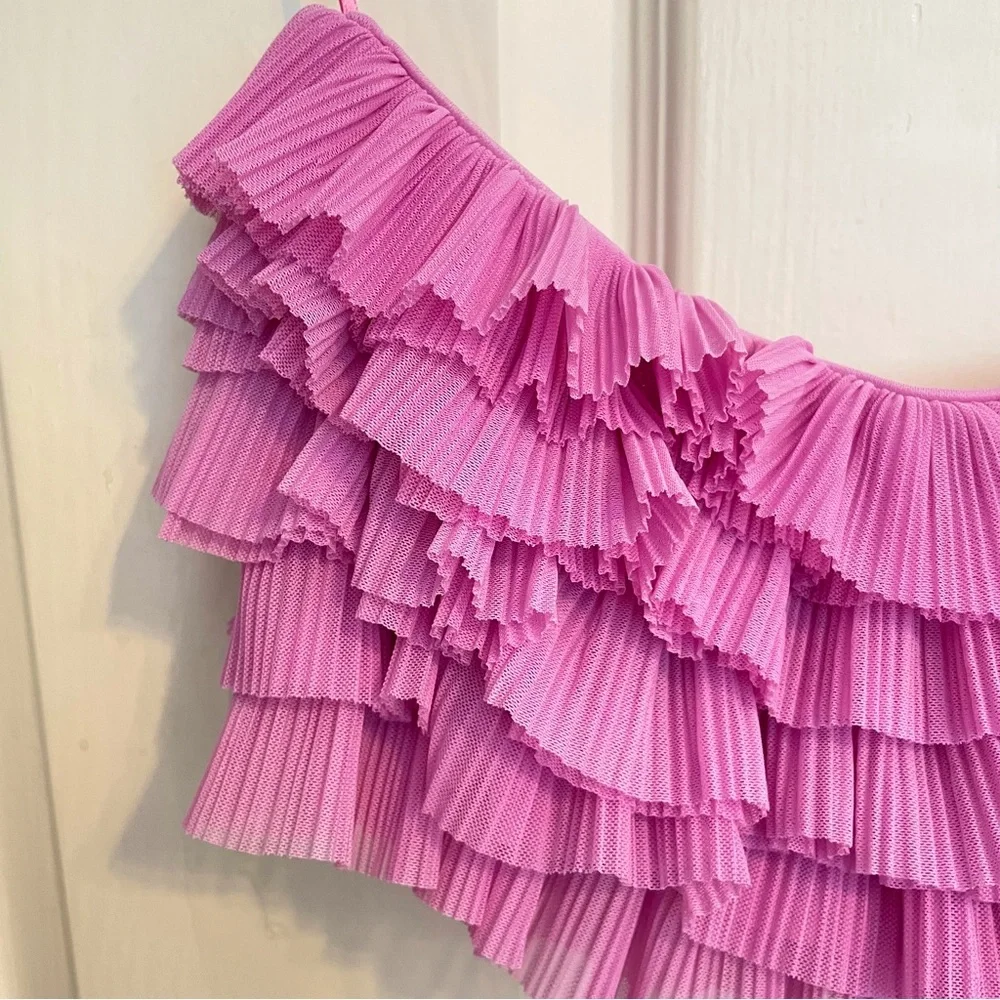 Zara Pink Ruffled Crop Top - Picture 5 of 13